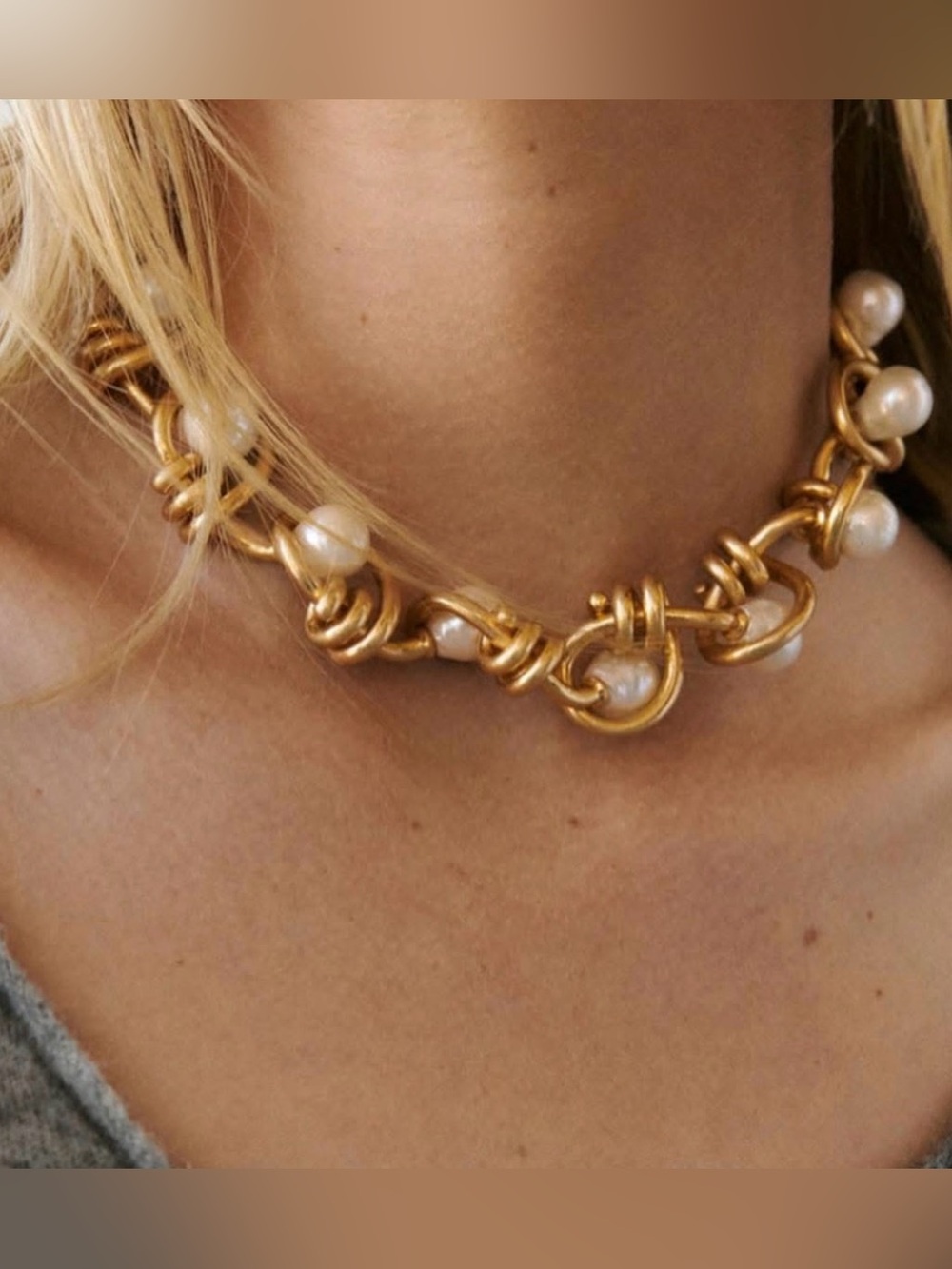 Zara Gold Link Choker with Pearl Accents